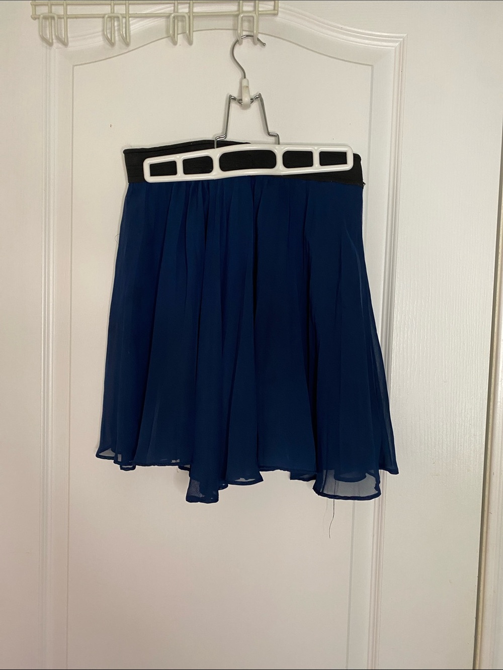 Girls Navy Chiffon Skirt with Black Waistband